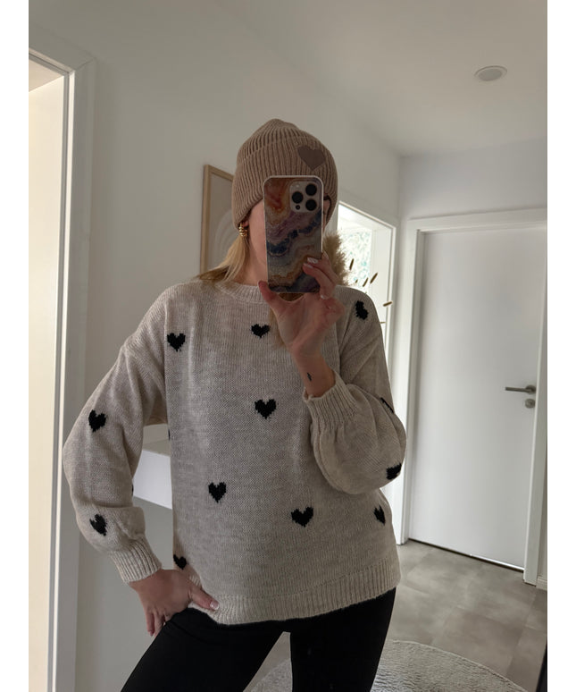 Strickpullover mit Herzmuster | creme