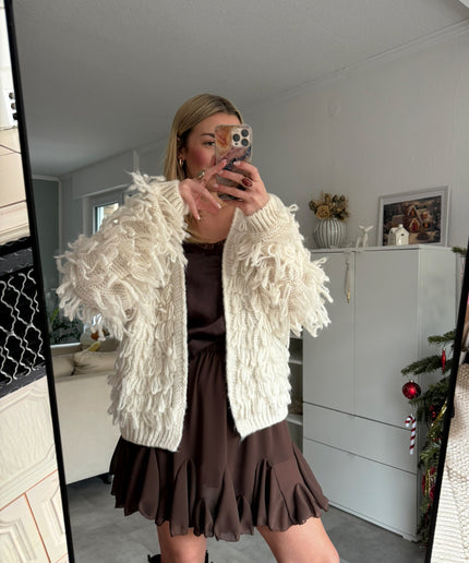 Strickjacke mit Fransen | creme