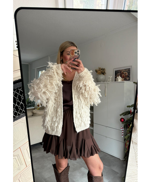 Strickjacke mit Fransen | creme