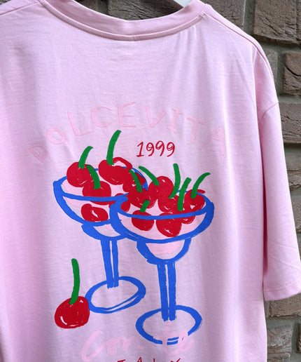 Oversized T-Shirt mit Print und Charm | rosa