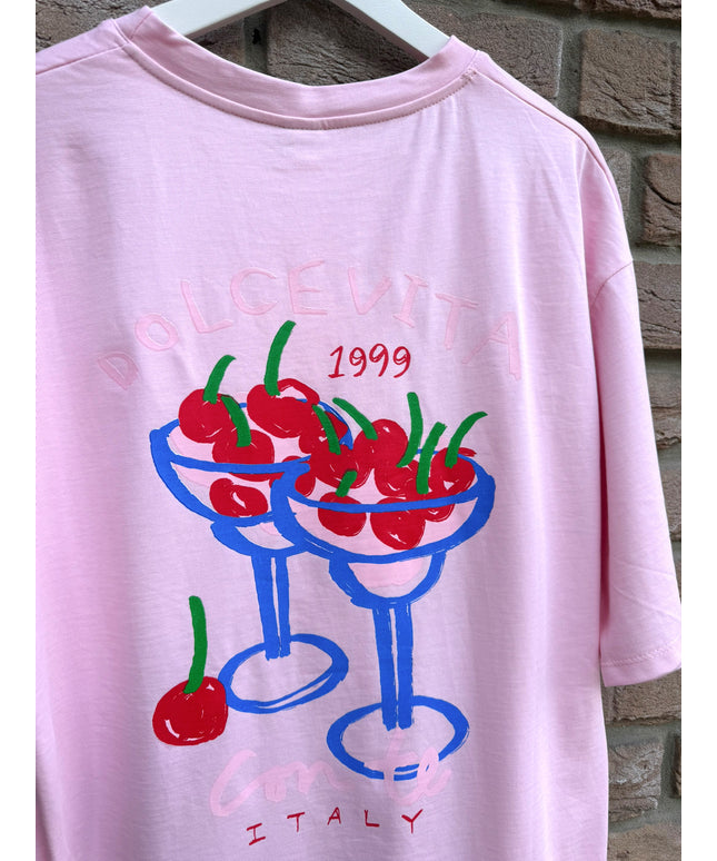 Oversized T-Shirt mit Print und Charm | rosa