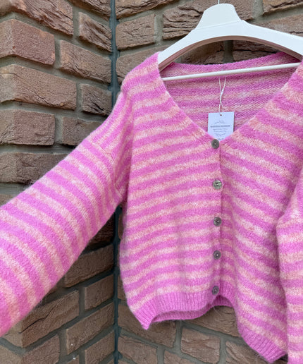 Gestreifte Strickjacke | rosa