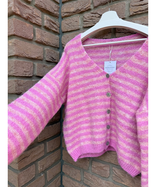 Gestreifte Strickjacke | rosa