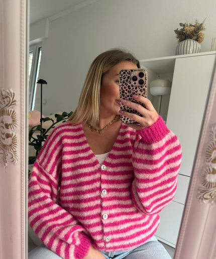 Gestreifte Strickjacke | pink rosa