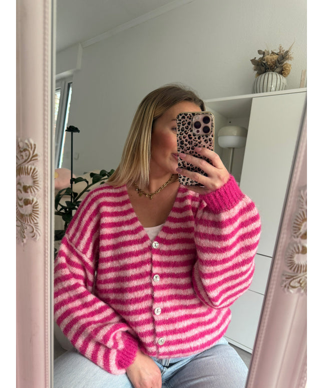 Gestreifte Strickjacke | pink rosa