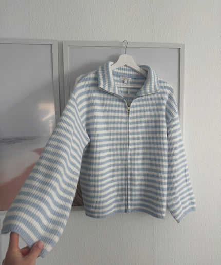 STRIPED FULL ZIP CARDIGAN | blau weiß