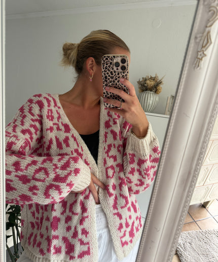 Oversized Strickjacke Leo | pink weiß