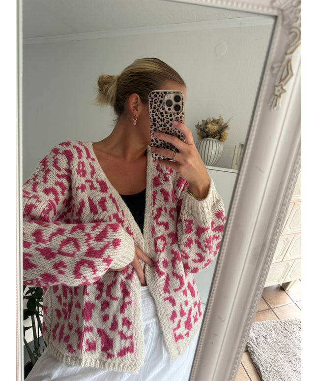 Oversized Strickjacke Leo | pink weiß