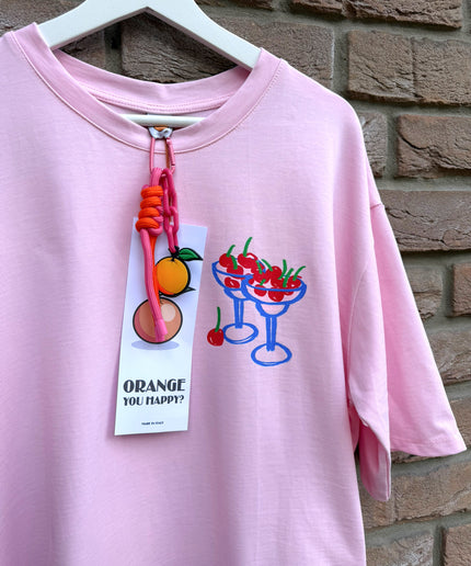 Oversized T-Shirt mit Print und Charm | rosa
