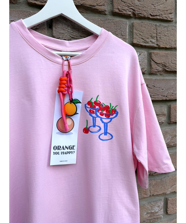 Oversized T-Shirt mit Print und Charm | rosa