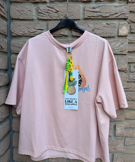 T-Shirt mit Papaya-Print und Charms-Dekoration