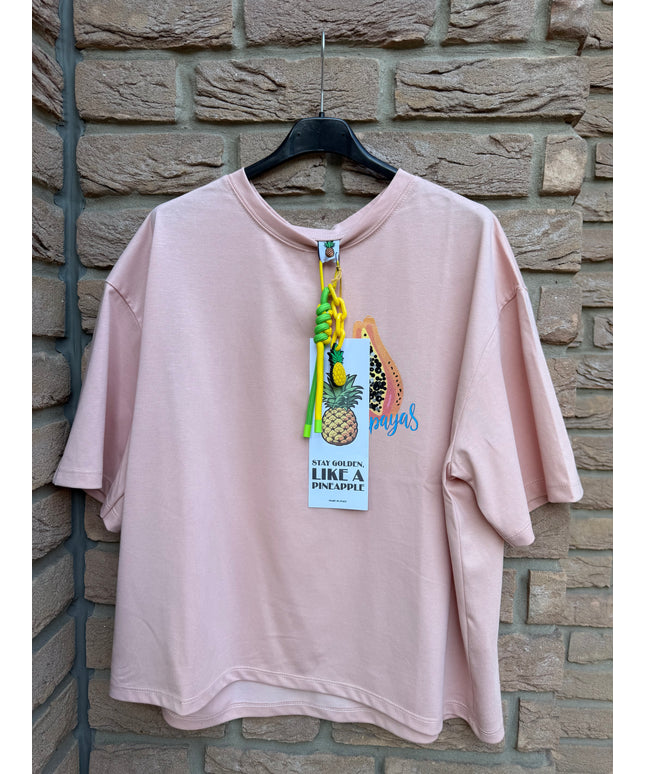 T-Shirt mit Papaya-Print und Charms-Dekoration