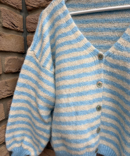 Gestreifte Strickjacke | Blau