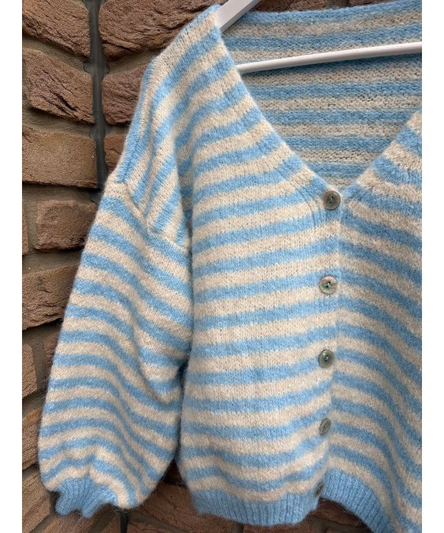 Gestreifte Strickjacke | Blau