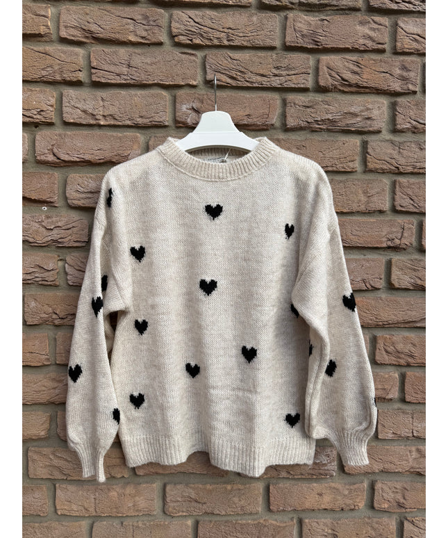 Strickpullover mit Herzmuster | creme