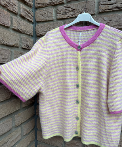 Kurzarm Strickjacke gestreift | gelb rosa