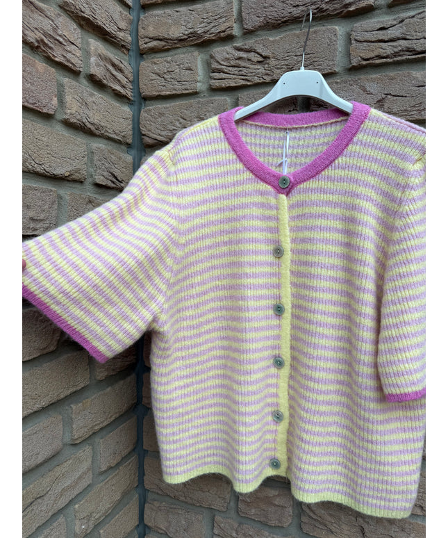 Kurzarm Strickjacke gestreift | gelb rosa