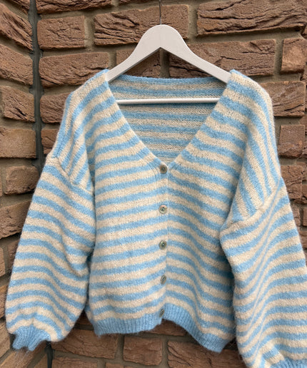Gestreifte Strickjacke | Blau