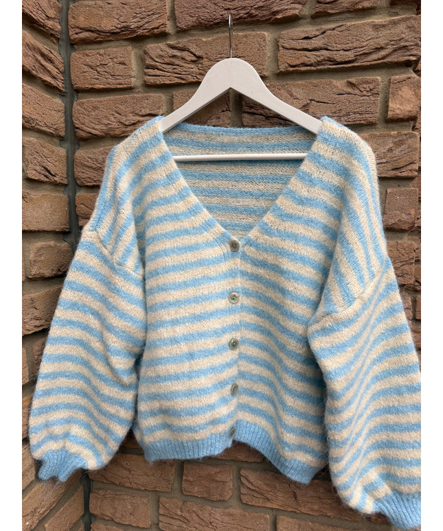 Gestreifte Strickjacke | Blau