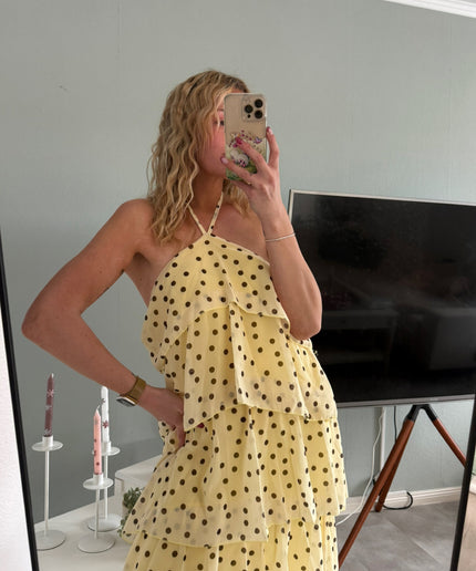 Polka Dots Maxi-Neckholder-Kleid mit Volants