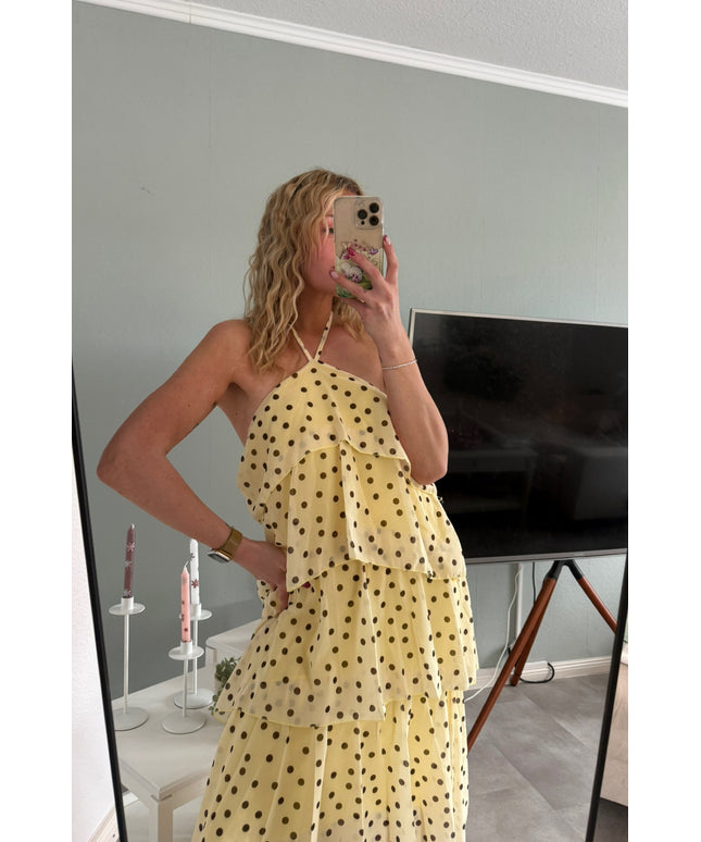 Polka Dots Maxi-Neckholder-Kleid mit Volants
