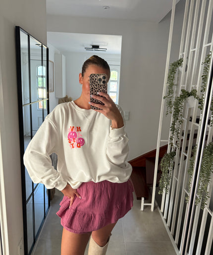 B-Ware | Sweatshirt mit Print „Happy Day“ und Charm-Anhänger