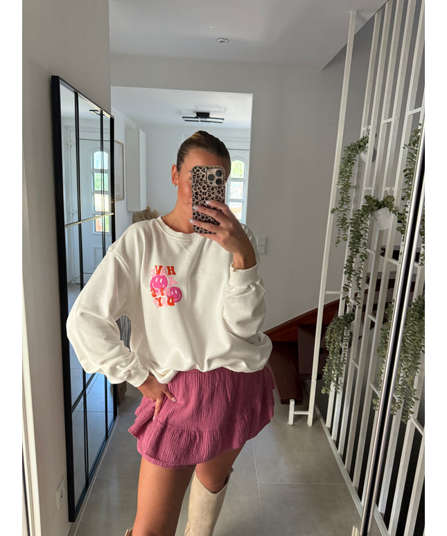 B-Ware | Sweatshirt mit Print „Happy Day“ und Charm-Anhänger