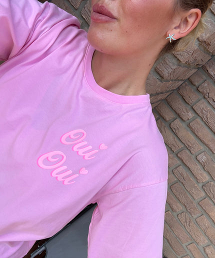 Rundhals Baumwoll-T-Shirt mit Oui Oui Druck