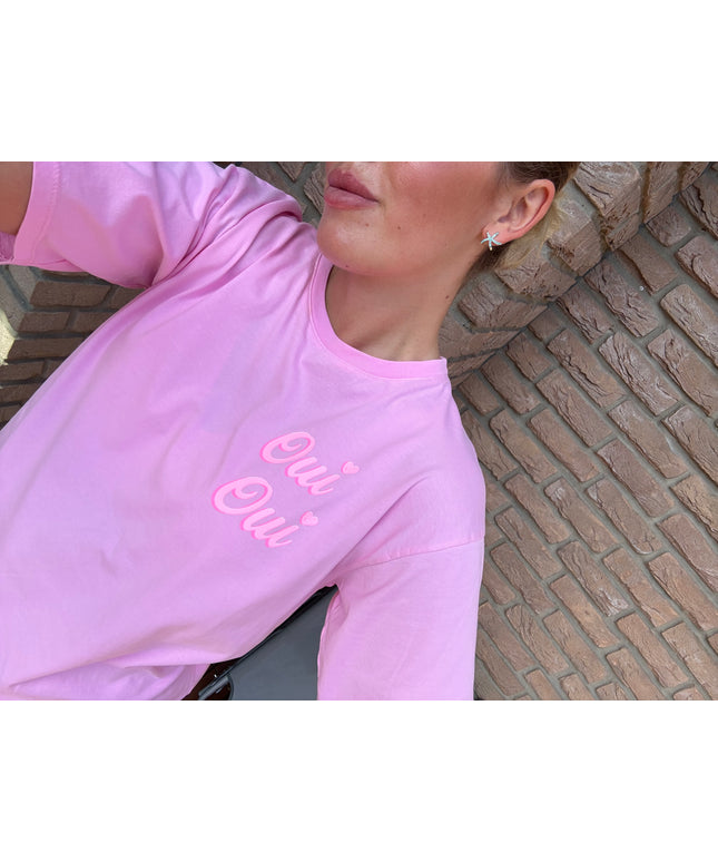 Rundhals Baumwoll-T-Shirt mit Oui Oui Druck
