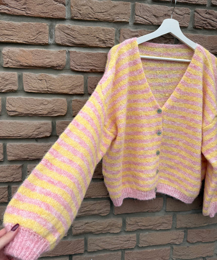 Gestreifte Strickjacke | gelb rosa