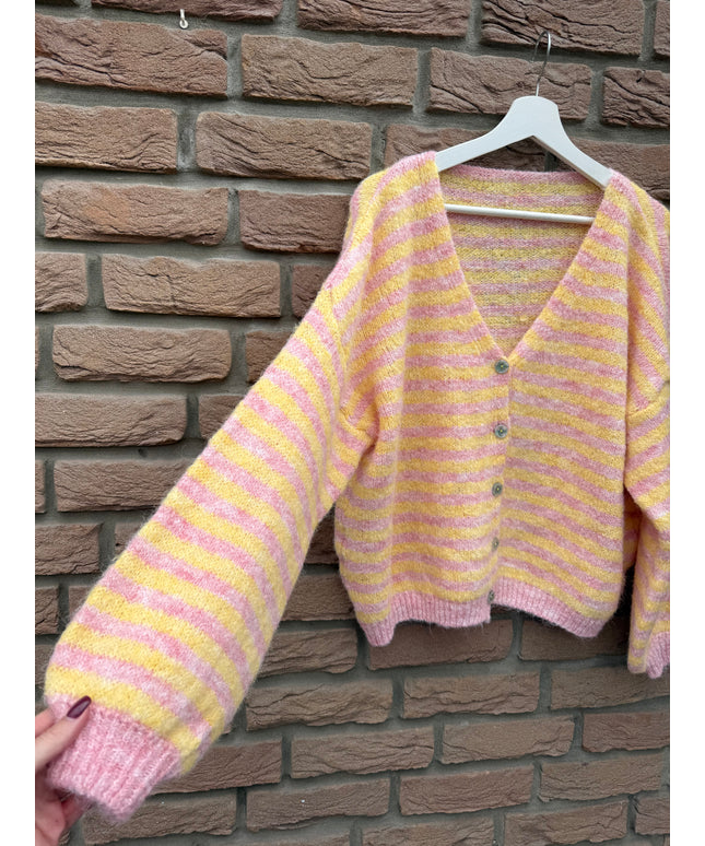 Gestreifte Strickjacke | gelb rosa