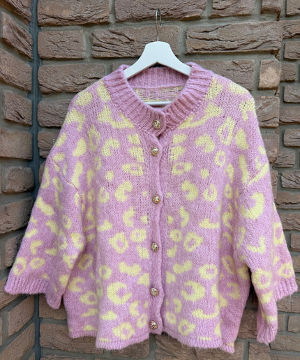 Leo Strickjacke mit goldenen Knöpfen | rosa gelb