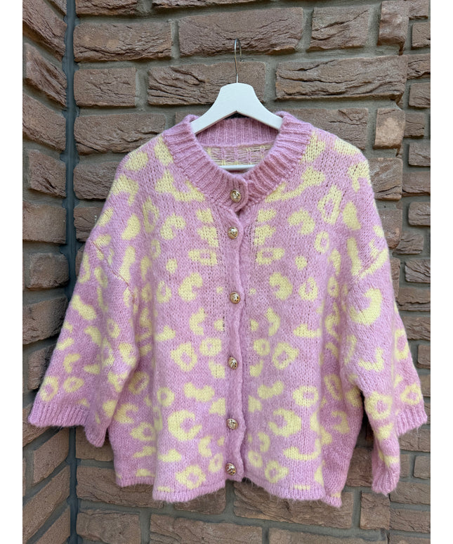 Leo Strickjacke mit goldenen Knöpfen | rosa gelb