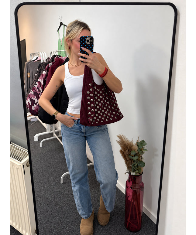 Kelly Shopper Tasche Hobo Bag in Wildleder-Optik mit Nieten | Bordeaux