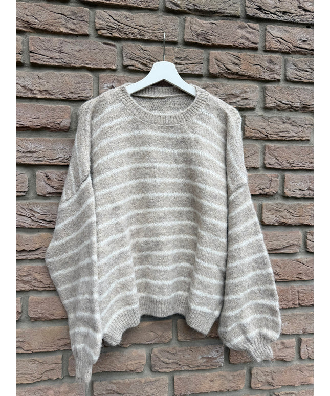 Kurzer Strickpullover mit Streifen | beige