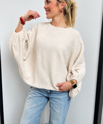 Oversize-Pullover mit Ballonärmeln | Creme