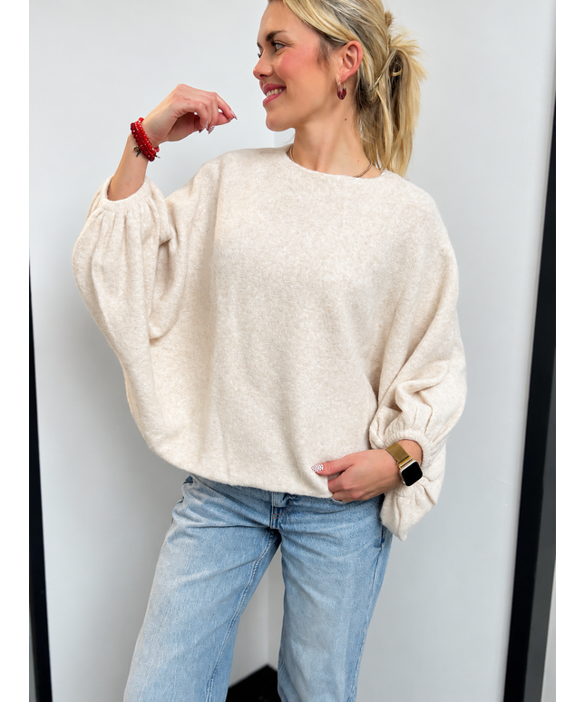 Oversize-Pullover mit Ballonärmeln | Creme