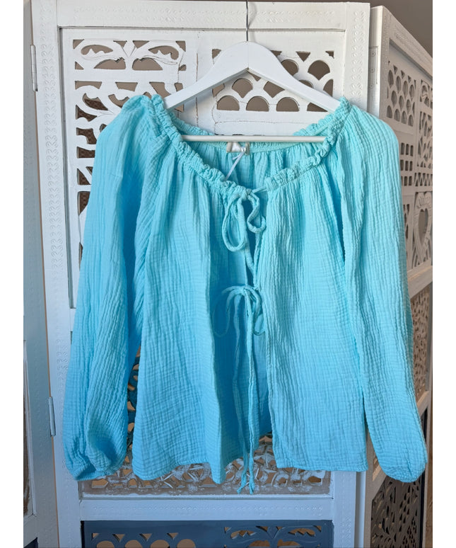 Musselin Bluse mit Schleifen off shoulder | versch. Farben