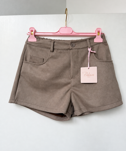 Shorts aus Wildlederimitat | Taupe