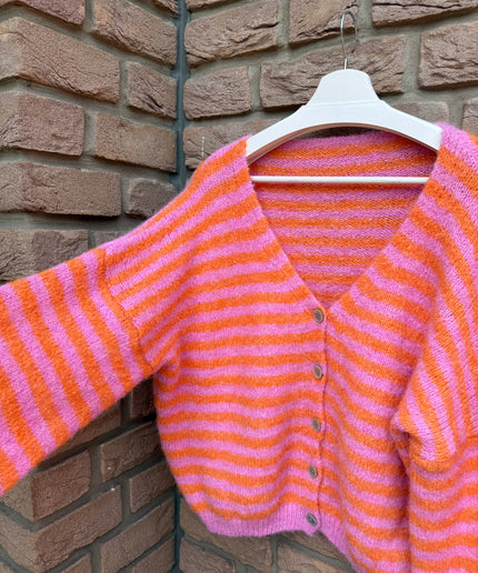 Gestreifte Strickjacke | orange rosa