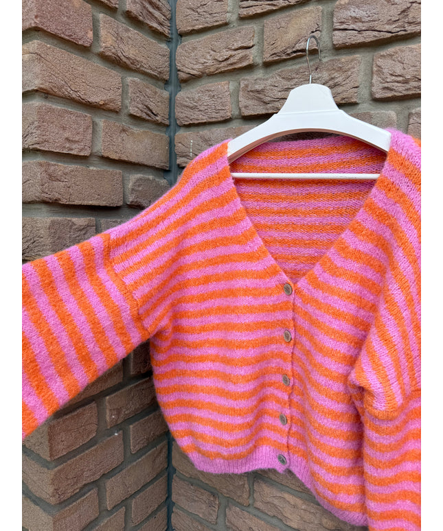 Gestreifte Strickjacke | orange rosa