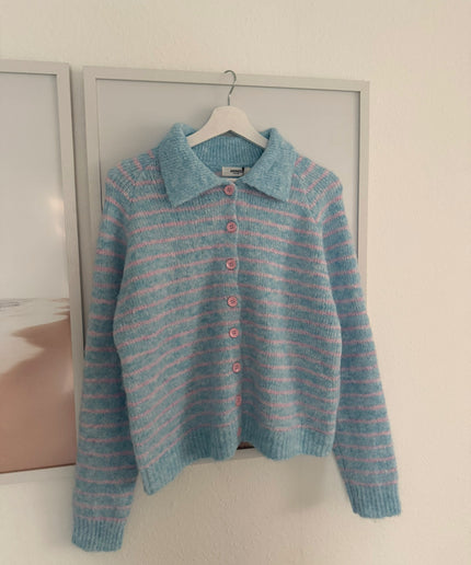 STRIPED POLO NECK CARDIGAN | blau gelb