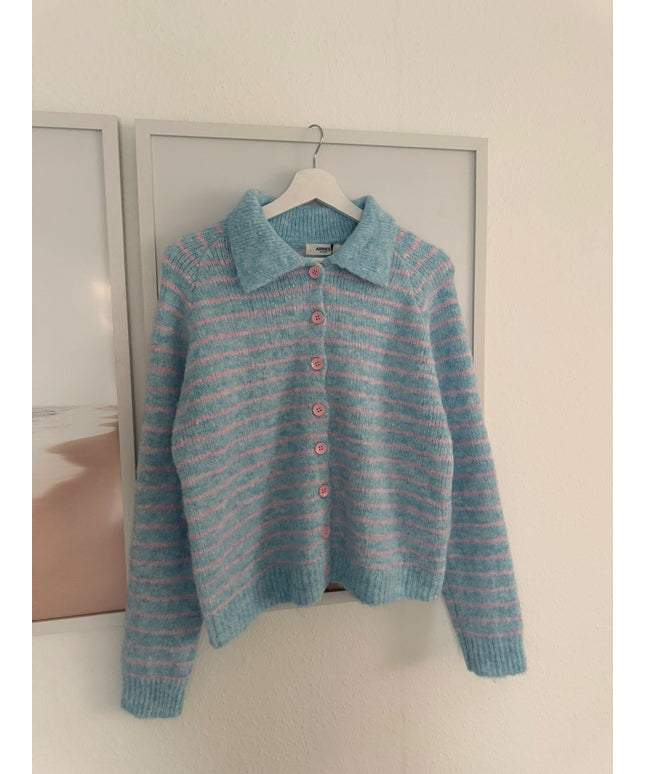 STRIPED POLO NECK CARDIGAN | blau gelb