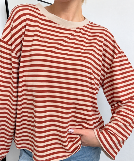 Gestreiftes Langarmshirt | Striped Long Sleeve | Camel/Beige