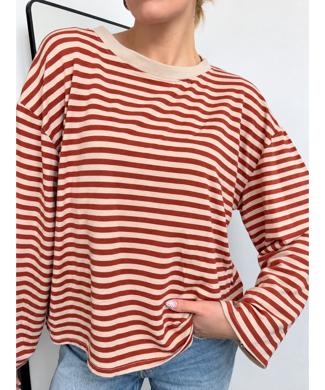 Gestreiftes Langarmshirt | Striped Long Sleeve | Camel/Beige