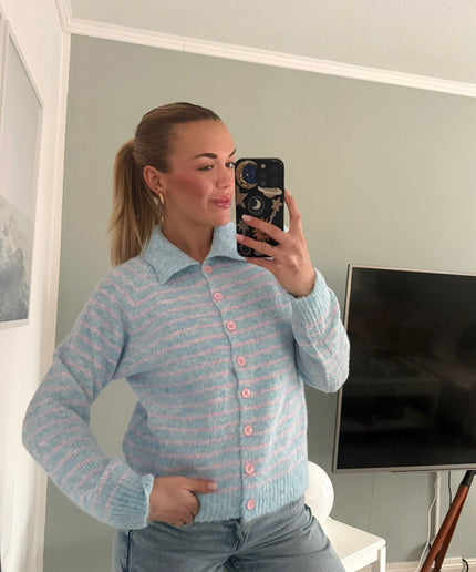 STRIPED POLO NECK CARDIGAN | blau gelb