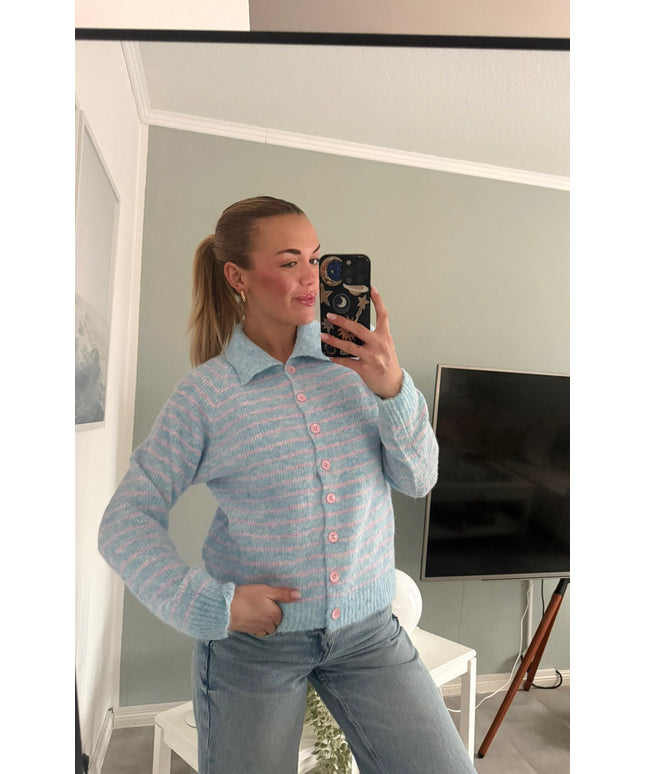 STRIPED POLO NECK CARDIGAN | blau gelb