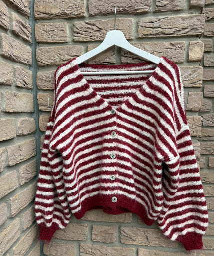 Gestreifte Strickjacke | bordeaux weiß
