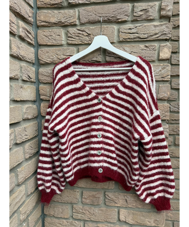 Gestreifte Strickjacke | bordeaux weiß