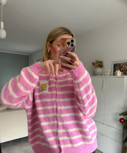 Smiley Strickjacke gestreift | pink rosa